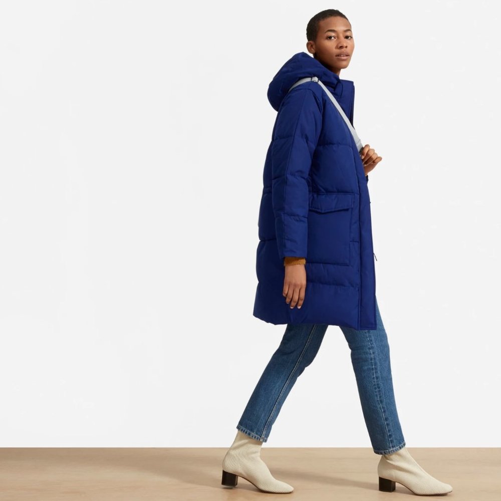 Everlane ReNew Long Puffer Parka Coat - S Cobalt